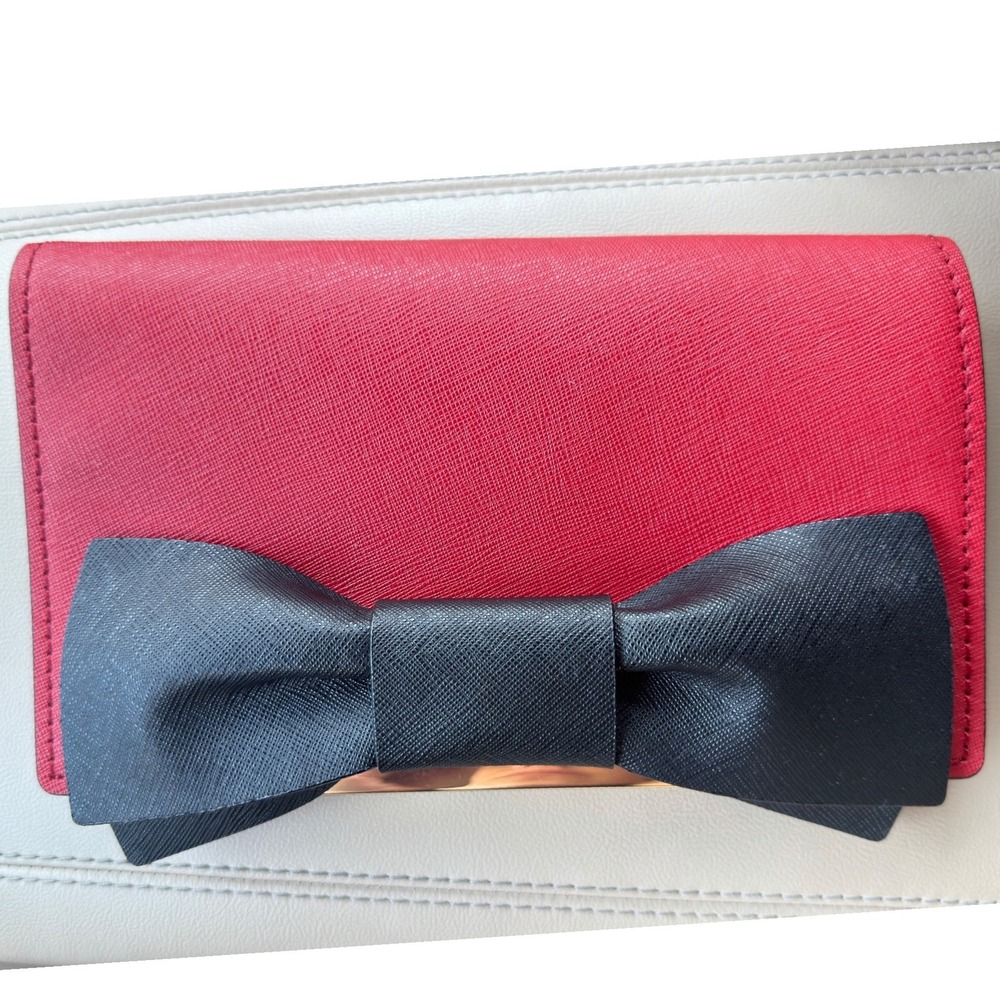 Kate Spade Make It Mine Saffiano Leather Bow Handbag Flap Red Black